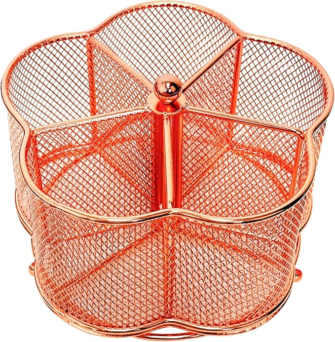 360 Degree Rotate Pen Holder for Desk Mesh Desk Pen Organizer Pencil Holder Large Capacity Accessories & Workspace Organizers for School,Home (Rose Gold, No hook)