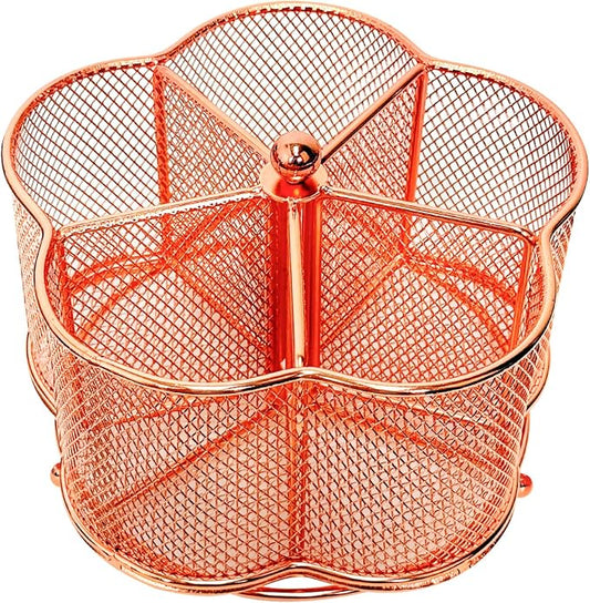 360 Degree Rotate Pen Holder for Desk Mesh Desk Pen Organizer Pencil Holder Large Capacity Accessories & Workspace Organizers for School,Home (Rose Gold, No hook)