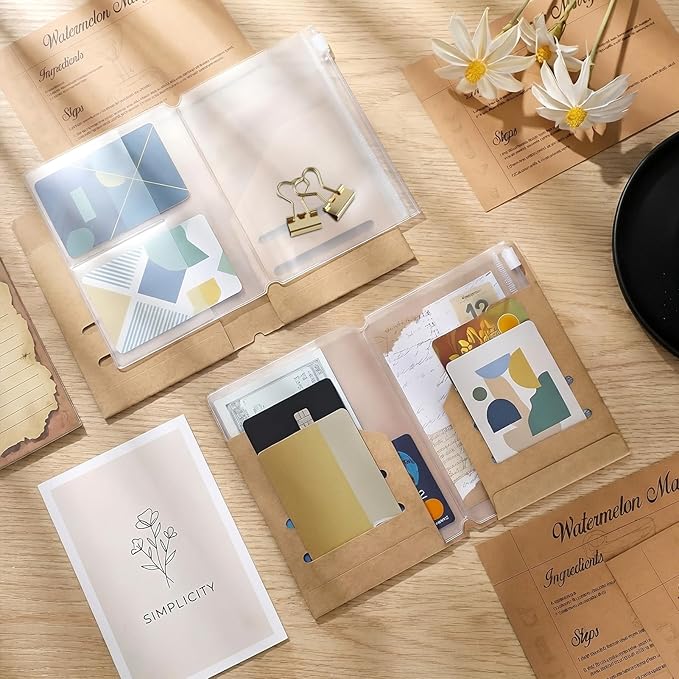 6PCS Travelers Notebook Insert (Passport Size), 2PCS Kraft Paper Folder & 2PCS Zipper Pouch with 2PCS Metal Clips, Journaling Supplies & Notebook Inserts for Passport Size Travelers Notebook Binder