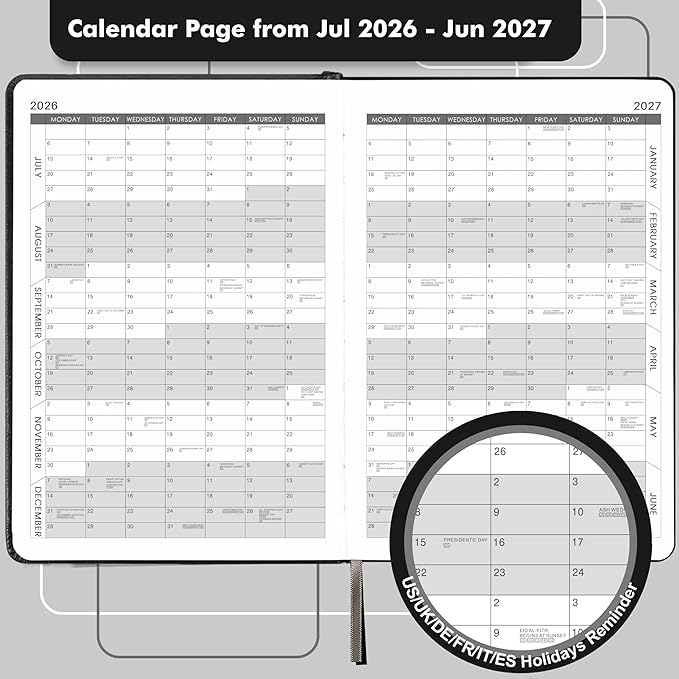 Daily Planner 2026-2027 - Diary 2026-2027, Appointment Book with Tabs, Pen Loop, Bookmarks, Inner Pocket, July 2026 to June 2027, 5.75" x 8.25"