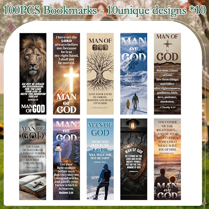 Wxiben Man of God Bookmarks Gifts - 100 Pcs Father's Day Christian Paper Bookmarks Scripture Inspirational Religious Book Page Marker Clip Prayer Gift for Men Dad Book Lovers Church Reading Supplies