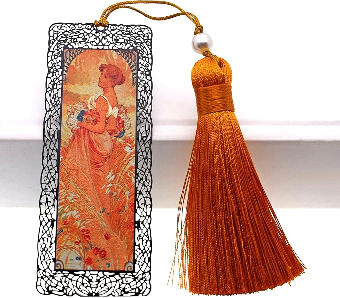 BLBMH Metal Bookmarks for Women Alphonse Mucha Birthday Christmas Gifts Unique Mother's Day Teacher Appreciation Gifts for Book Lovers Friends Readers - Summer