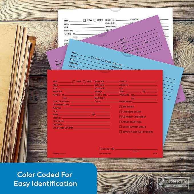 Printed Vehicle Deal Envelopes 9x12 Deal Jackets (100 shrink wrapped) (Red)
