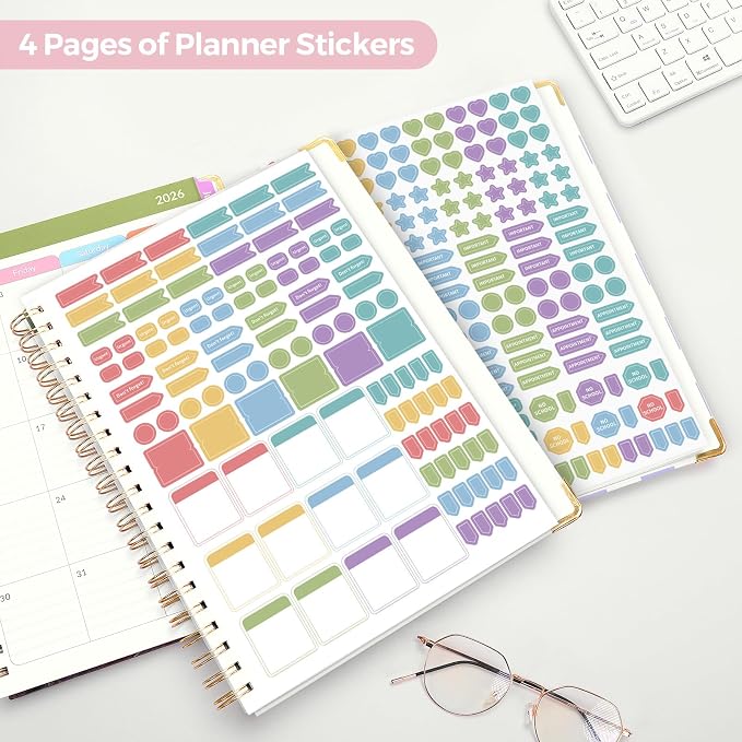 SKYDUE Teacher Planner 2026-2027 Academic Year, 8.5" x 11" Deluxe Teacher Lesson Planner with Monthly Tabs & Stickers, Lesson Plan Book 26-27, FloralA