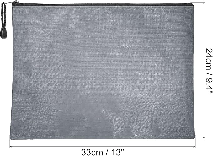 PATIKIL Waterproof Zipper File Bags, 5 Pack A4 Size Document Pocket Storage Organizer Pouch for Travel Office Supply, Gray