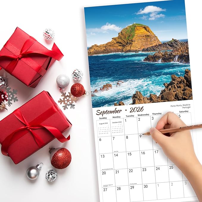 2026 Wall Calendar Islands, 14 Months Hangable Wall Calendars, 12" x 24" (Open), Thick Glossy Paper, Organizing & Planning