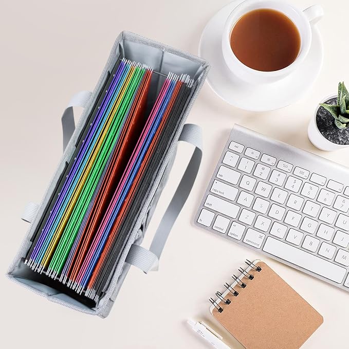 abcxgood Desktop File Organizer Box,Collapsible Hanging Filing Box,Home Office Document Storage Organizer with Front Pocket and Handles, Letter Size Folder.