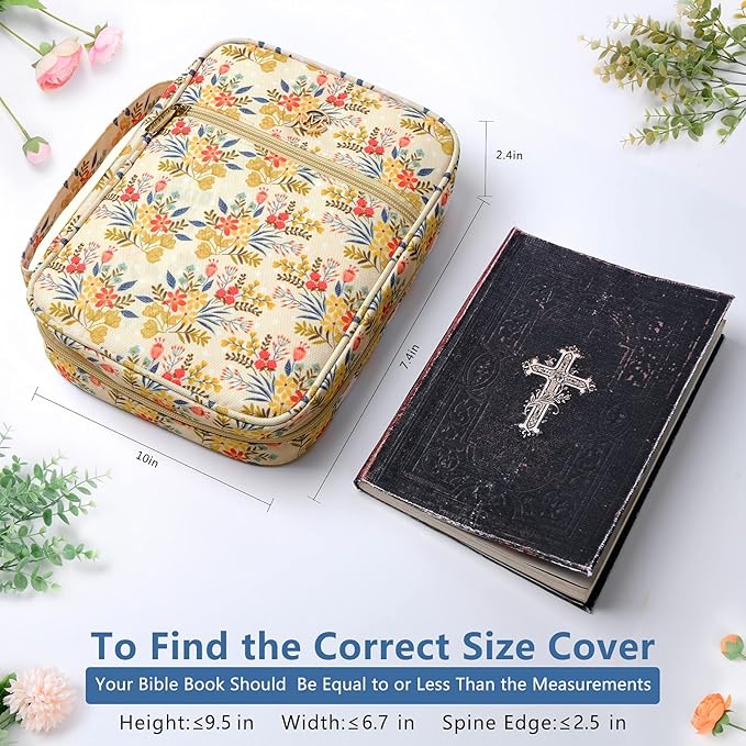 G-LEAF Bible Cover Case/Book Cover, Bible Case for Women Girls, Bible Cover Bags Floral Pattern With Handle Fits for Standard Size Bible, 9.5x6.7x2.5 In