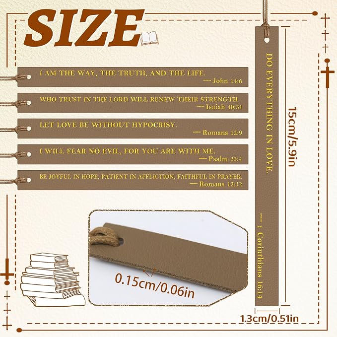 20PCS Leather Bookmark Bible Bookmarks for Reading Women Men Teacher Book Lovers Gifts, Cute Page Markers Book Marks Religious Christian Bookmarks Inspirational Bible Verse Scripture (Dark Brown-1)