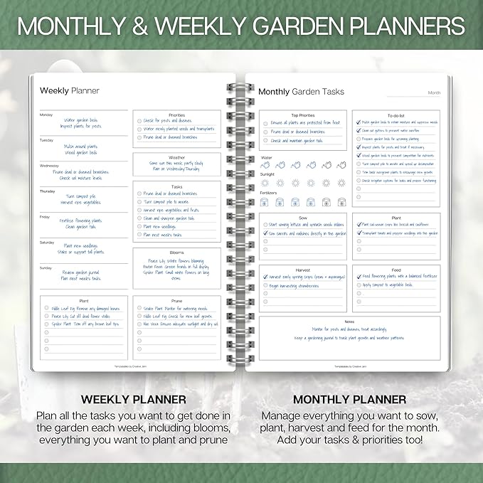 Gardening Planner & Plant Journal | Planting Calendar, Plant Care, Seed Starting, Herb Notes, Garden Planner (Green)