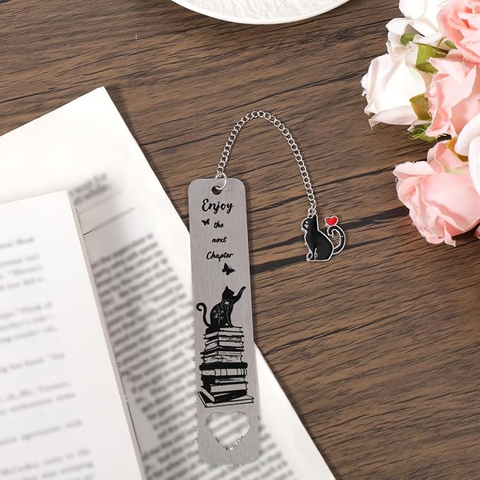 Cat Bookmark, Zinc Alloy Cute Kitten Themed Book Marker with Kitten Pendent for Reading Women Men Bookish Gifts Funny Animals Bookmark for Cat Lovers (Book Butterfly Hollow Style)