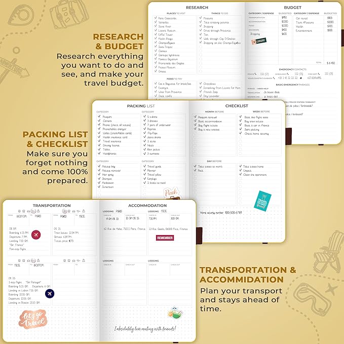 Clever Fox Travel Journal – Vacation & Trip Organizer with Budget Plan, Packing List, Travelling Expense Tracker, A5 (Amber Yellow)