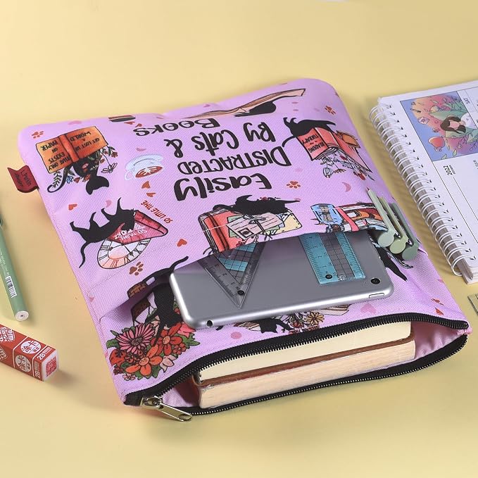 Cat Lover Book Sleeve with Zipper - 11x8.5 Inch Waterproof Book Protector, Washable Fabric Sleeve for Paperbacks & Hardcovers, Perfect Gift for Readers
