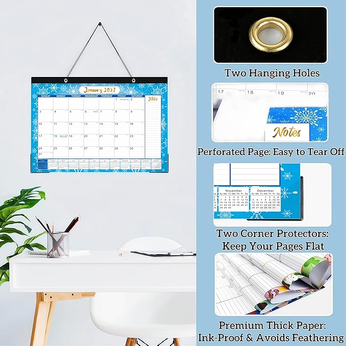 Desk Calendar 2026-2027, Large 21-Month Desk/Wall Calendar, Apr 2026 - Dec 2027, 17" x 12", Thick Paper, Large Blocks, Plastic Cover, Monthly Calendar for Home School & Office Easy Organizing