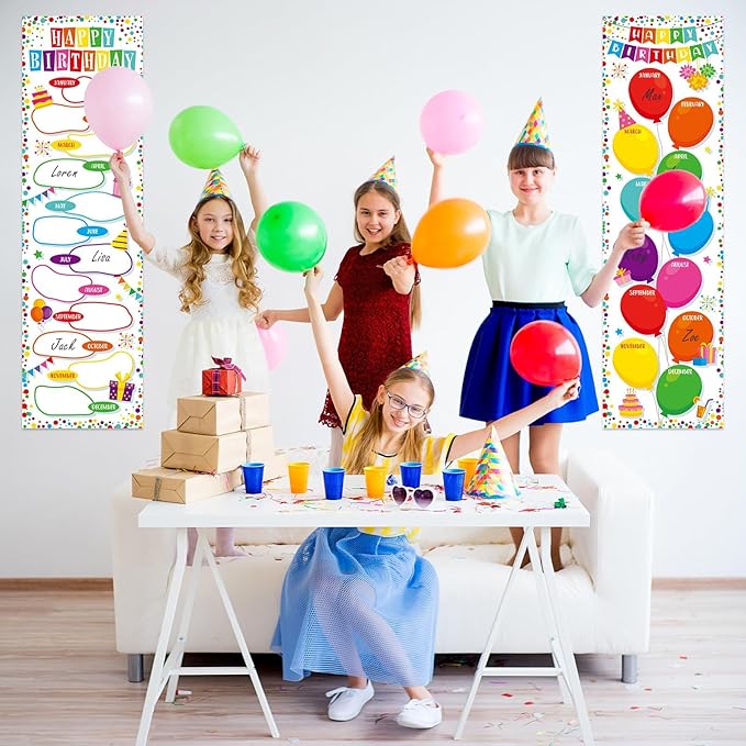Confetti Happy Birthday Poster Chart Calendars Bulletin Board Decorations Colorful Birthday Classroom Wall Door Decor for Bulletin Boards Nursery Home Kindergarten Back to School Supplies
