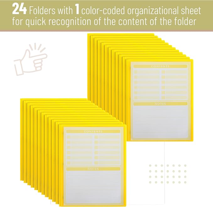 Mr. Pen- Plastic Folders with Pockets and Prongs, 24 Pack, Letter Size, Yellow, Flexible Plastic Folders with Prongs, Clear Front Pocket and Card Slot