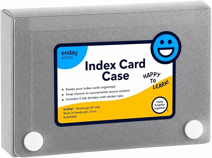 Enday Index Card Holder 3x5, Grey Index Card Case with 5 Tab Dividers, Index Card Organizer, Flash Card Holder, Holds 100 Cards