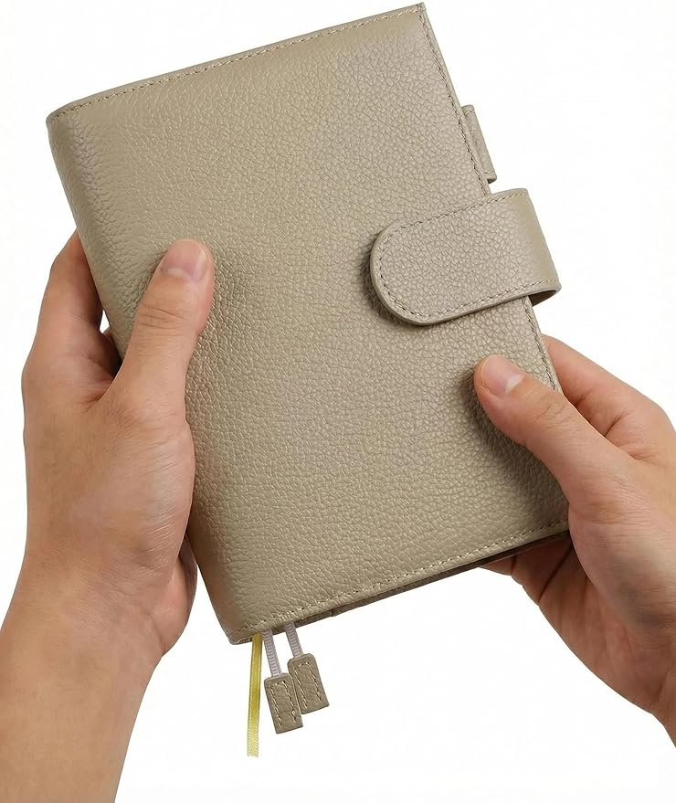 A6 Genuine Leather Techo Notebook Cover Compatible with Hobonichi Original Stalogy Midori MD with 5 Card Slots Pen Loop Bookmarks Back Pocket (Grey)