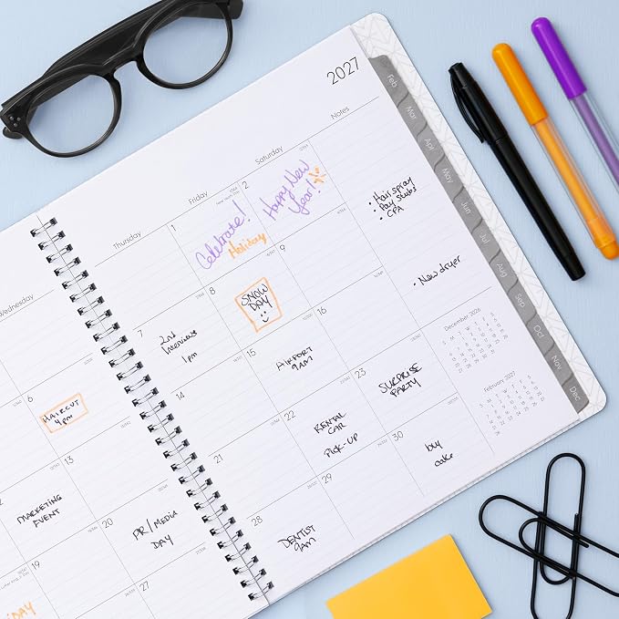 Blue Sky 2027 15-Month Monthly Planner Calendar, October 2026 - December 2027, 8” x 10”, Durable Faux Leather Cover, Laminated Tabs, Concealed Wirebound, Storage Pocket, Enterprise