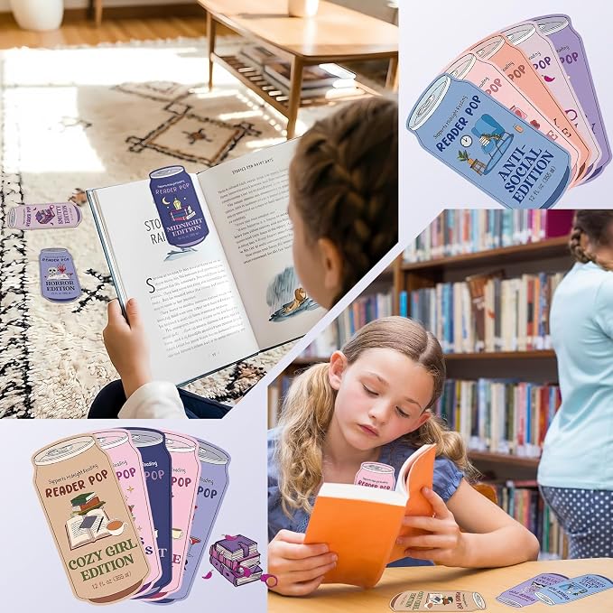 Gersoniel 200 Pcs Funny Book Club Bookmark Drinks Soda Pop Ticket Bookish Reading Tracker Pop Dark Romance Reading Accessory Page Clip Back to School Library Gifts for Book Lover Women Men