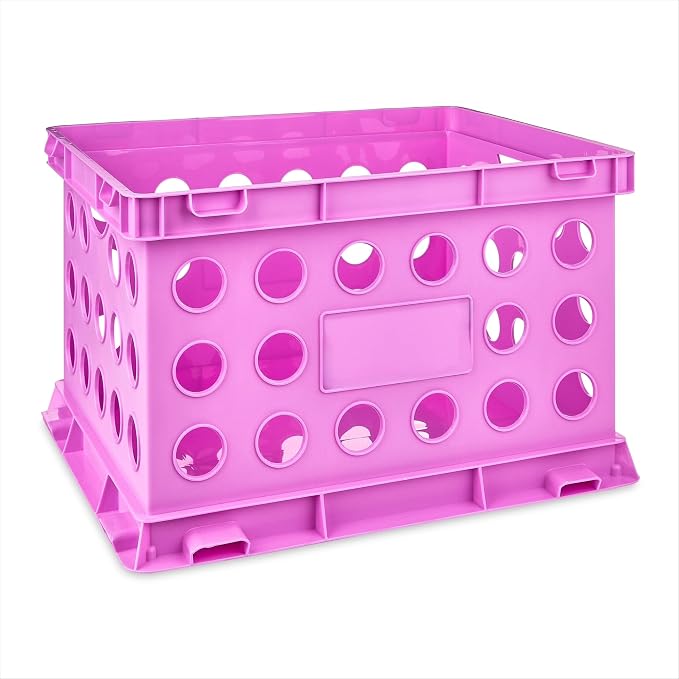 Storage Crate with Handles, 6 Pack Plastic File Organizer Box for Letter Legal Size Documents, Stackable Office Supply Container, 14x10.5x16.97 Inch, Purple