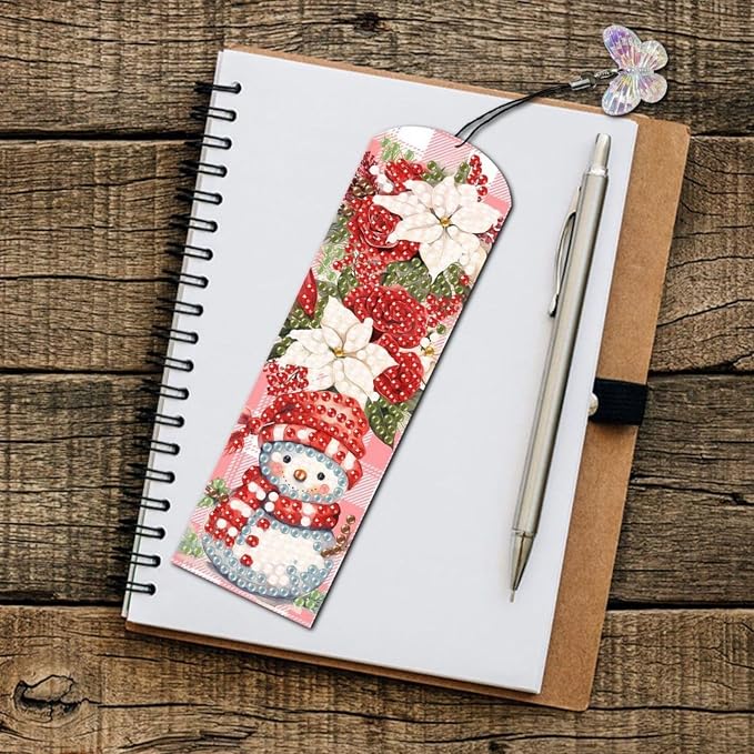 ARTopet 3Pcs DIY Diamond Art Painting Bookmarks with Colorful Butterfly Pendant PET Bookmark Ornament Double Sided Pattern Single Sided Diamond Book Marker Clip Gifts Tags-Christmas02