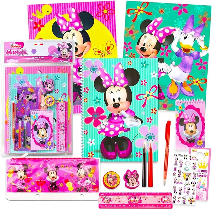 Minnie Mouse School Supplies Value Pack Set - Bundle with Disney Folder, Notebook, Erasers, Stickers, and More | Minnie Back to School Classroom Set