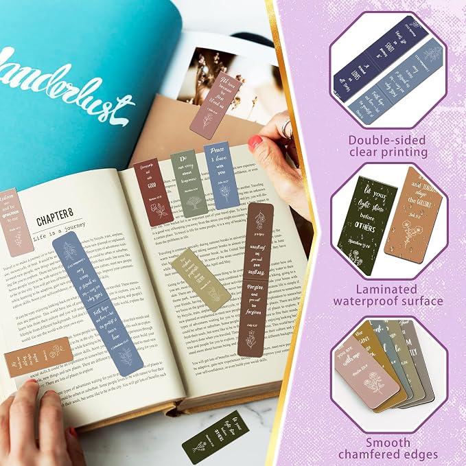 48Magnetic Bookmarks Bible Bookmark Christian Bookmarks Bulk Book Marks for Reading Women Men Adults Kids Book Lovers Gifts, Cute Personalized Religious Magnet Bookmark Clips (Morandi)