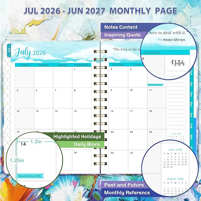 Planner 2026-2027 - 2026-2027 Planner, July 2026 - June 2027, 6.3’’ × 8.4’’, Weekly and Monthly with Tabs, Inner Pocket, Hardcover, Elastic Closure
