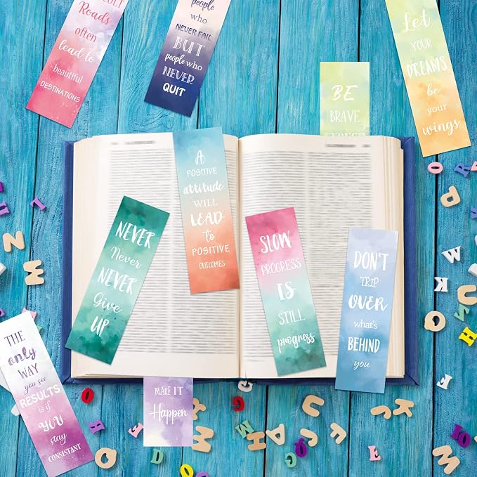 60 PCS Inspirational Bookmarks for Women Men, 12 Styles Encouraging Bookmark for Kids Students, Positive Bookmarks Bulk for Reading Lovers Teachers School Home