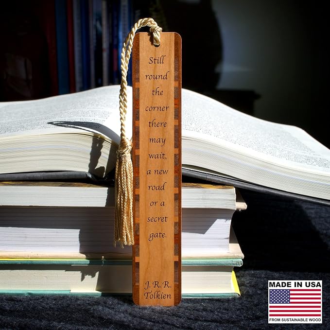 J.R.R. Tolkien Secret Gate Quote Personalized Wooden Bookmark | Inspirational Fantasy Literature Gift for Readers | Handmade Wood Bookmark with Gold Tassel | Made in the USA