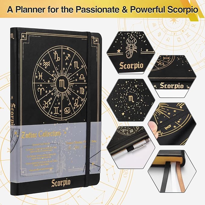 AuroPlanner Scorpio Zodiac Undated Planner – Monthly Weekly Daily Astrology Portable Journal Notebook, A5 (5.8” × 8.3”), 160 Pages 4-Month Layout, 100 GSM Paper