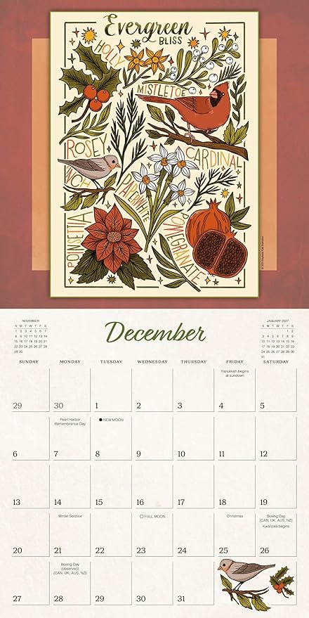 The Natural World 2026 Wall Calendar, 16-Month Nature Art Calendar by Stephanie Kate Baxter, 12" x 12", 2026 Wall Planner and Organizer with Large Grids, Botanical Illustrations