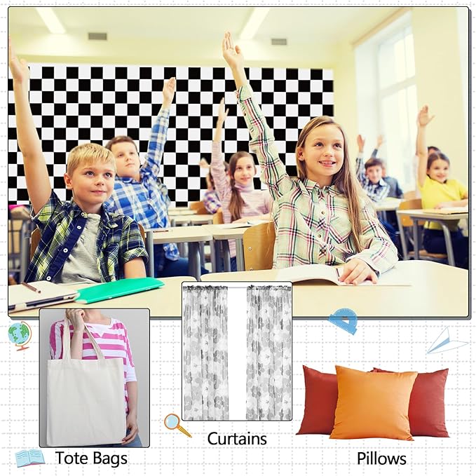 Mindsoft 48 '' x 107 '' Black and White Checkered Bulletin Board Fabric Back to School Classroom Decoration for Bulletin Board Background Decor Pillow Crafts