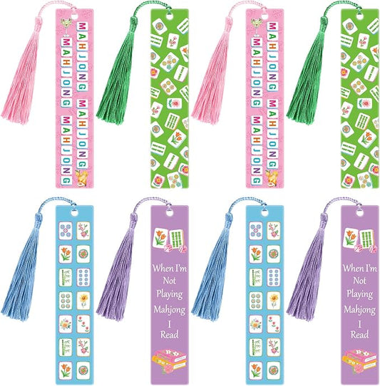Eaasty 8 Pcs Mahjong Acrylic Bookmarks Bulk with Colorful Tassels Mah Jong Reading Gifts Ideas Accessories for Mahjong Player Valentines Women Teacher Students Book Lovers