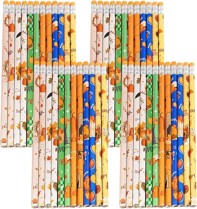 48pcs Thanksgiving Pencils with Eraser Wood Pencils Bulk (Thanksgiving, 48)