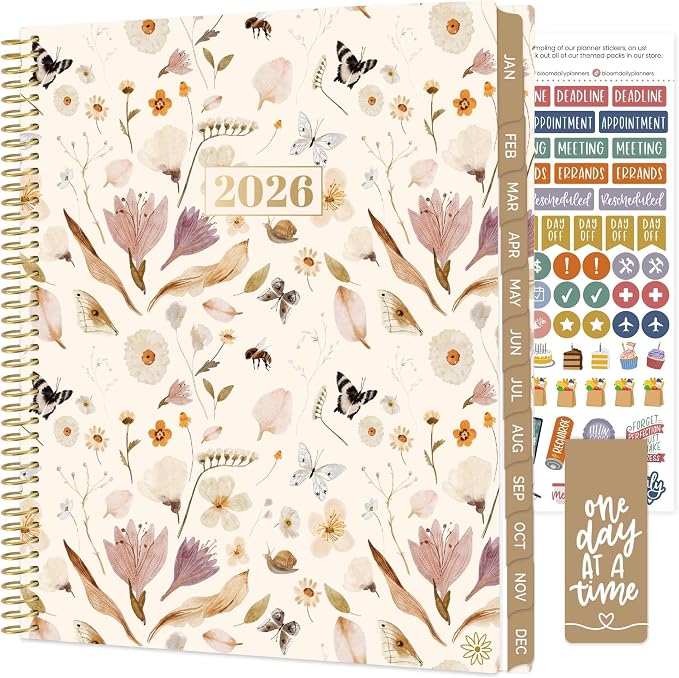 bloom daily planners 2026 Planner (January to December) - 8.5” x 11” Weekly & Monthly Dated Agenda Organizer Book with Stickers & Tabs - Flexible Soft Cover - Butterfly Garden