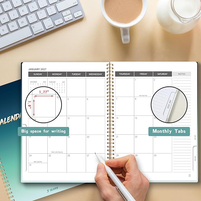 Monthly Planner 2025-2028, 2025 Calendar 36 Months Planner With Monthly Tabs, July 2025- June 2028, 8.5" x 11", 3 Years Academic Calendar Hard Cardboard Cover with Spiral Bound, Perfect for School & Office for Women & Men