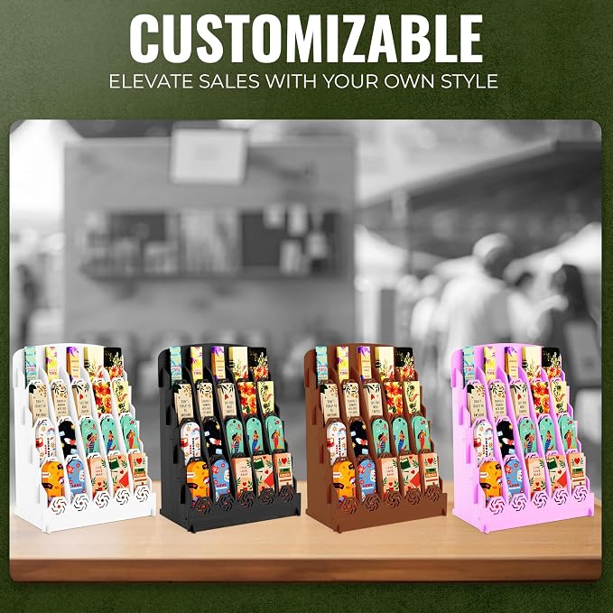 HOTCAN Bookmark Holder Display Stand for Vendors | Wooden Bookmark Booth Display Items with 20 Shelf Pockets | Customizable Space and Mobile Friendly Design Ideal for Craft Fairs, Vendor Booths, Shops