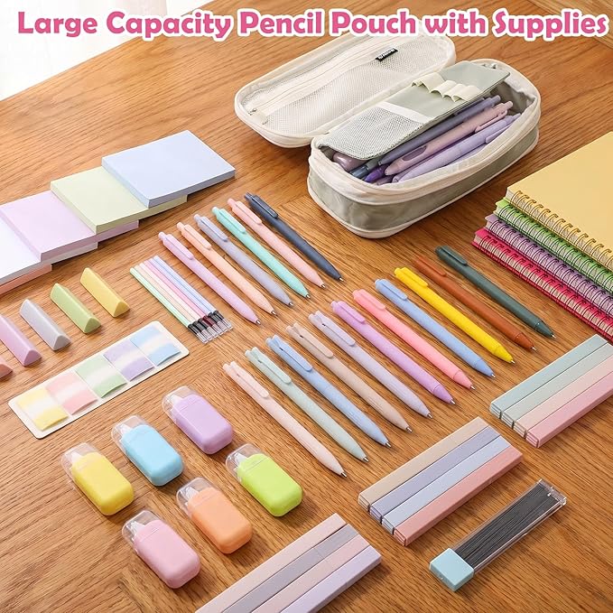 Watersay 64 Pcs Aesthetic School Supplies with Pencil Case, Notebook, Highlighters, Gel Pen, Mechanical Pencil, Correction Tapes School Office Stationary Set Bible Study Preppy Student Essentials Kit
