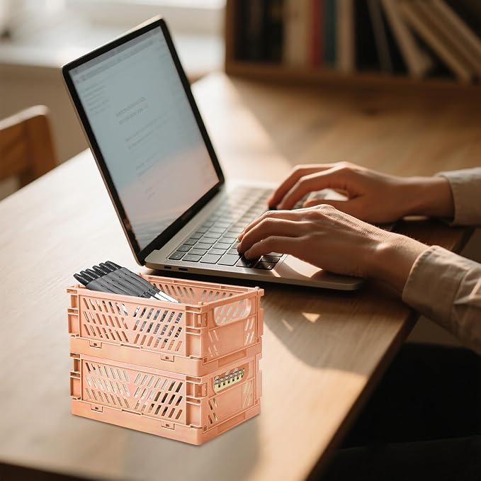6 Pack Mini Foldable Small Plastic Baskets for Organizing and Storage，Collapsible Storage Crates,Mini Bins for Home Kitchen Bedroom Bathroom Office (Orange, Small 6x4x2.2)