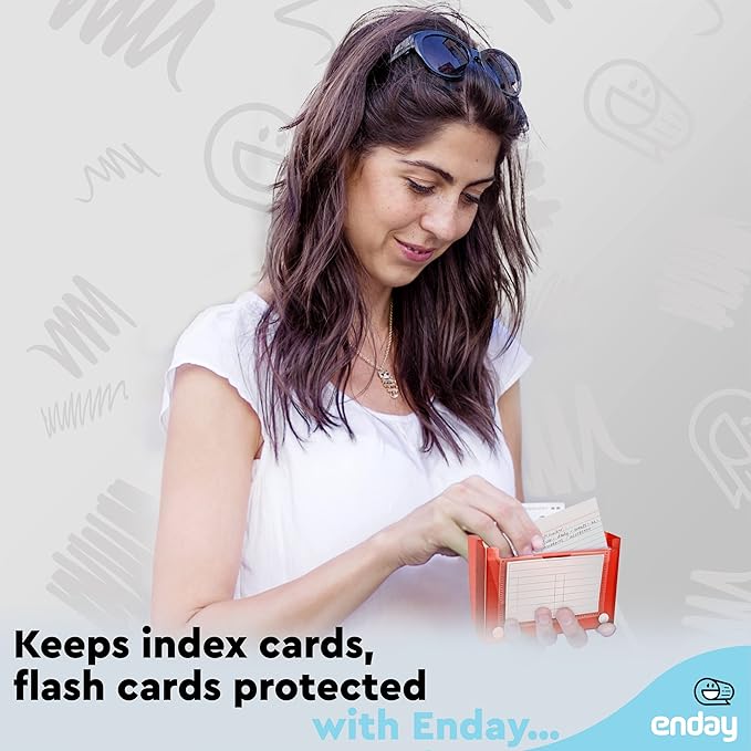 Enday Index Card Holder Red, 3x5 Note Flash Card Organizer Case, File Box with 5 Dividers, Notecard Box Holds 100 Cards, Also Available in Blue, Purple, Green, Pink, Grey, 4 Pack