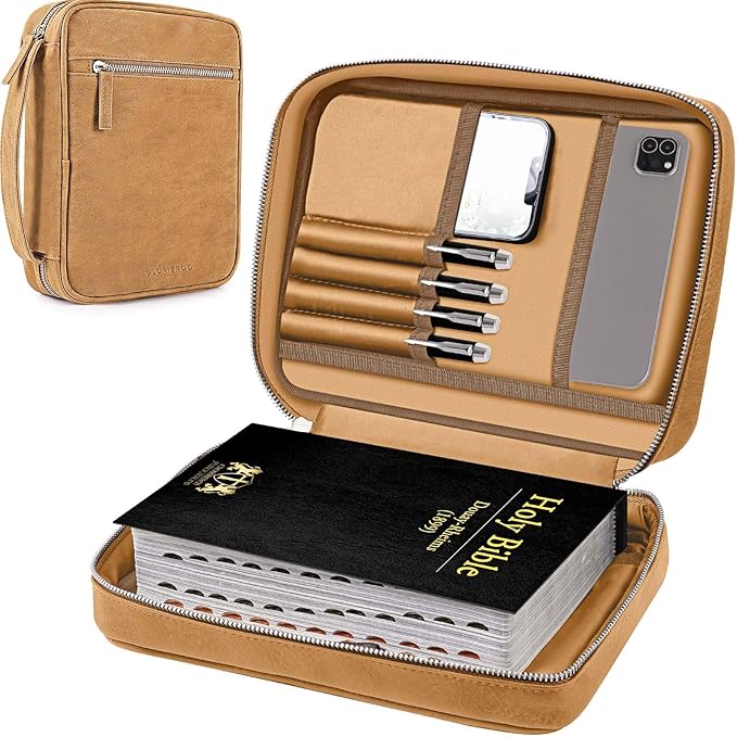 Bible Cover - Bible Case for Men with Durable Handle, Carrying Book Case Church Bag, Protective with Zippered Pocket, Ideal for Church and Prayer Meetings, Christian Gift for Men