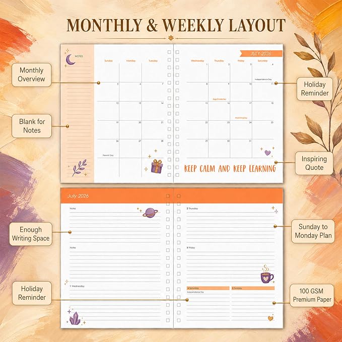 CAGIE Planner 2026-2027 18 Month July 2026-Dec 2027 Weekly and Monthly Calendar Planners Yearly Daily Hardcover 26-27 Planner for Women with Stickers Tabs Spiral Bound Agenda, Tree of Life, 8.3"x9.1