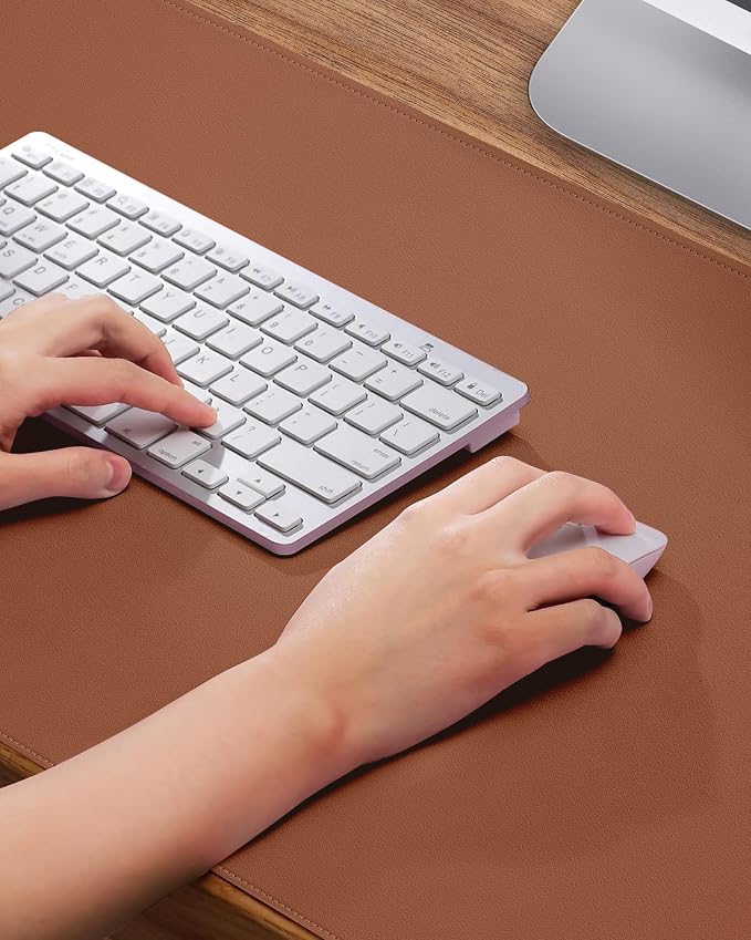 AFIING Desk Pad Protector 23.6" x 13.7" - Non-Slip Waterproof PU Leather Desk Mat for Mouse, Keyboard, Laptop, Office and Home Workspace (Brown)