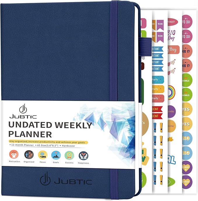 Planner for 2026-2027, Undated Planner Weekly and Monthly Appointment Book for Time Management Productivity Planners with Stickers (Dark Blue)