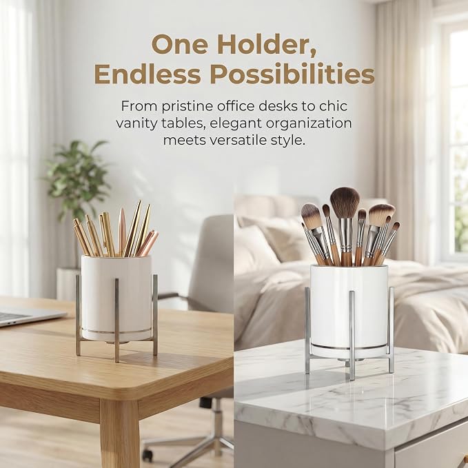 Pen Pencil Stand Holder for Desk, Office Desk Accessories Organizer Decor for Men Women, Desktop Stationery Makeup Brush Organizer for Girls