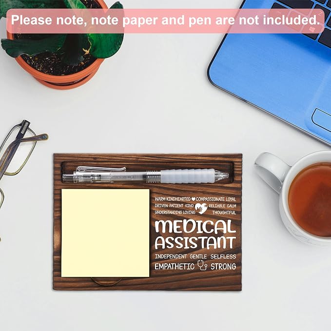 Medical Assistant Appreciation Gifts, Thank You Gift for Healthcare Coworker, Medical Office Coworkers Staff Appreciation Gifts, Sticky Note Holder Wooden Notepad & Pen Holder 6.5" x 4.7" - FTA284