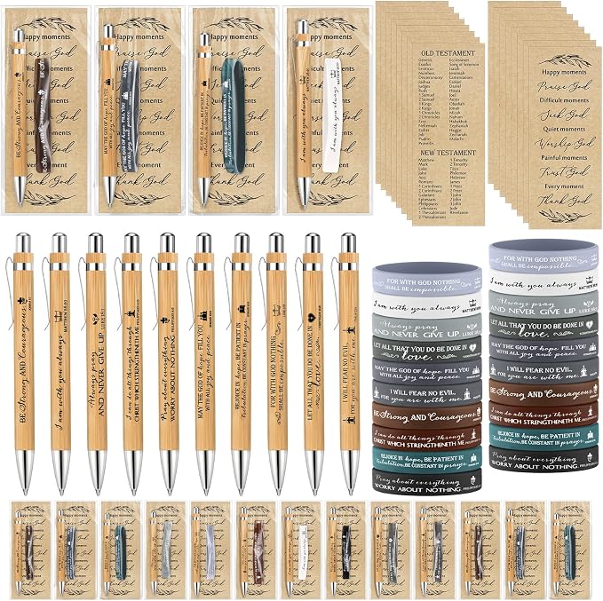 Feifeiya 20 Set Father's Day Church Gifts Bulk Bible Verse Pens with Scripture Bracelets & Religious Bookmarks, Fathers Day Christian Gifts for Men Dad Sunday School Study Bible Devotional Supplies