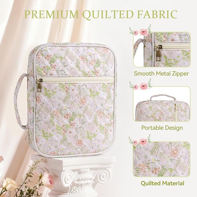 Bible Cover Case for Women Large Quilted Bible Carrying Bag with Handles Bible Study Supplies & Accessories Christian Gifts for Women(Jungle Flowers, M)